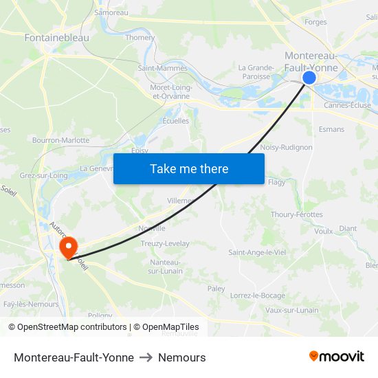 Montereau-Fault-Yonne to Nemours map