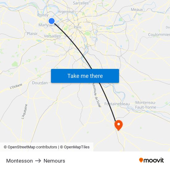 Montesson to Nemours map