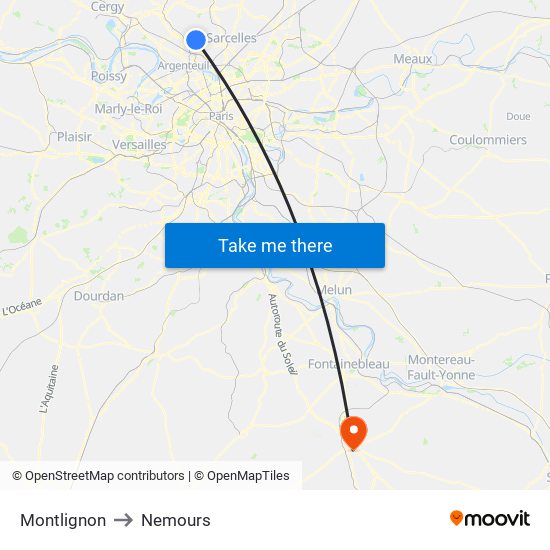 Montlignon to Nemours map