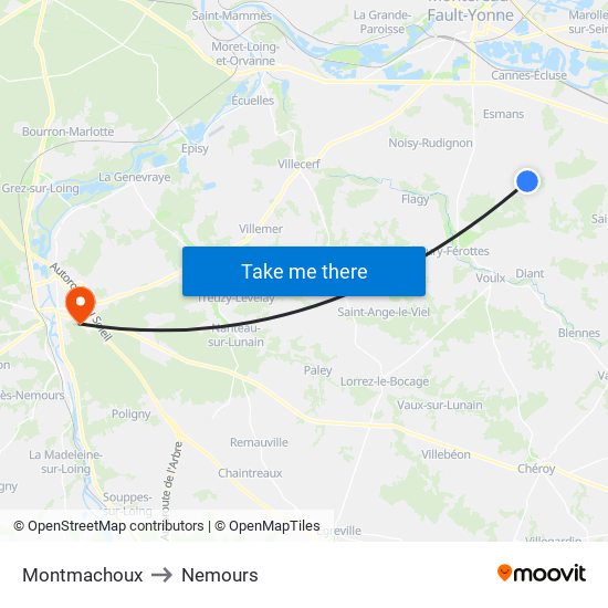 Montmachoux to Nemours map