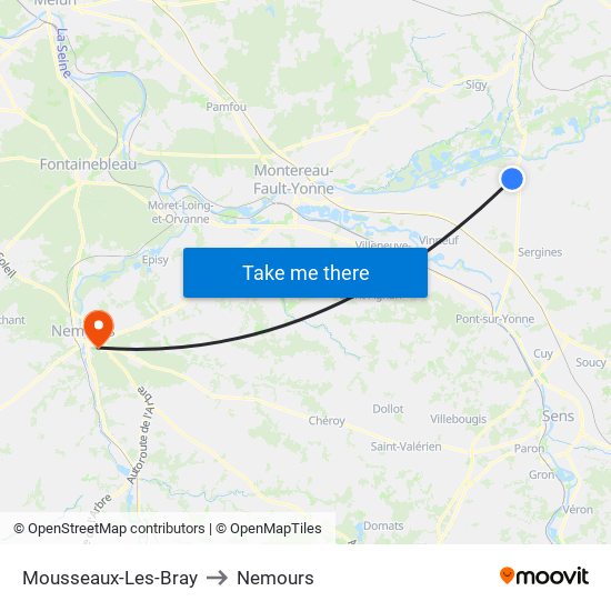 Mousseaux-Les-Bray to Nemours map