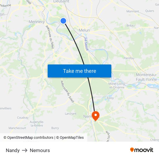 Nandy to Nemours map