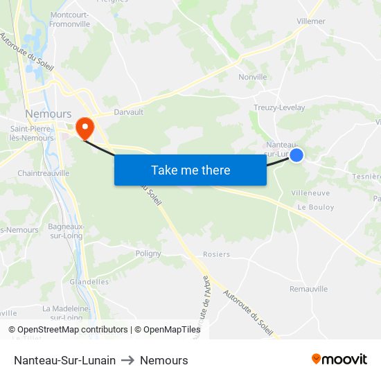 Nanteau-Sur-Lunain to Nemours map
