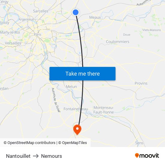 Nantouillet to Nemours map