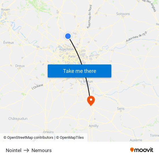 Nointel to Nemours map