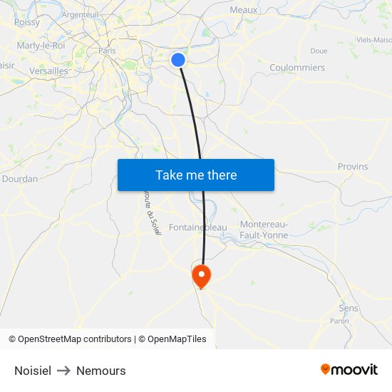 Noisiel to Nemours map