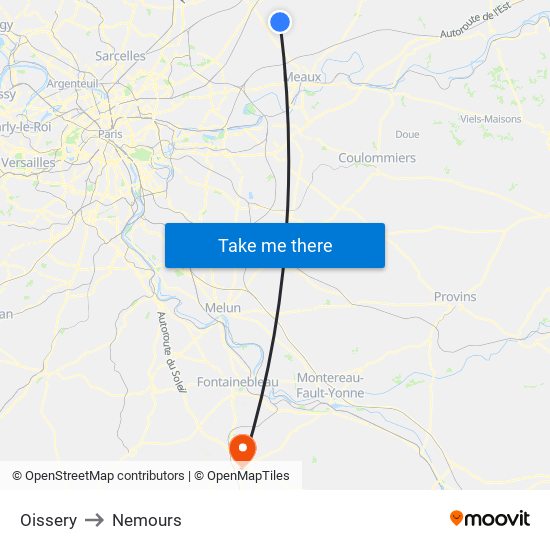 Oissery to Nemours map