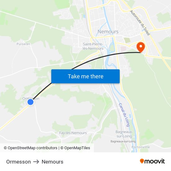 Ormesson to Nemours map