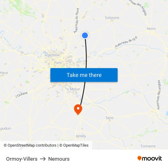 Ormoy-Villers to Nemours map