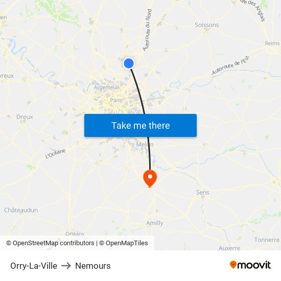 Orry-La-Ville to Nemours map