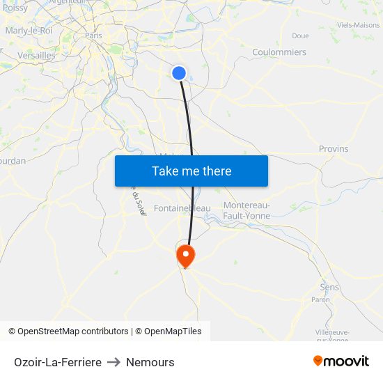 Ozoir-La-Ferriere to Nemours map
