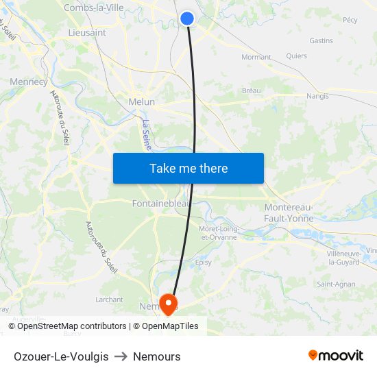 Ozouer-Le-Voulgis to Nemours map