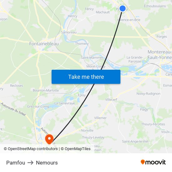 Pamfou to Nemours map