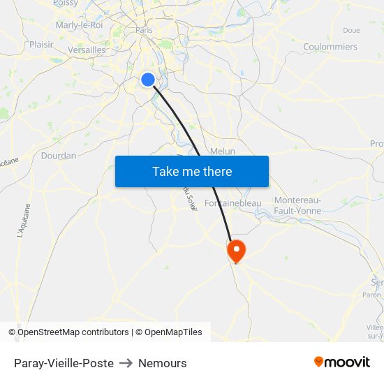 Paray-Vieille-Poste to Nemours map