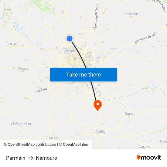Parmain to Nemours map