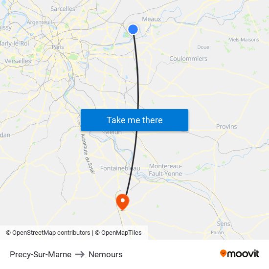 Precy-Sur-Marne to Nemours map