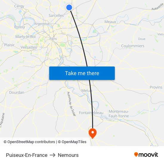Puiseux-En-France to Nemours map