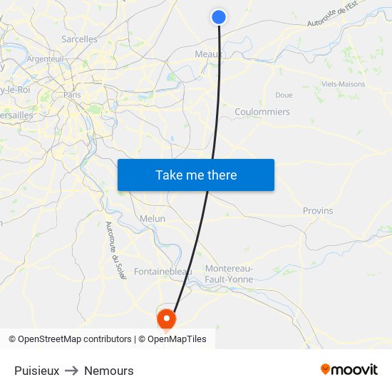 Puisieux to Nemours map