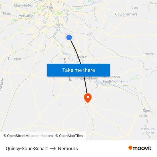 Quincy-Sous-Senart to Nemours map