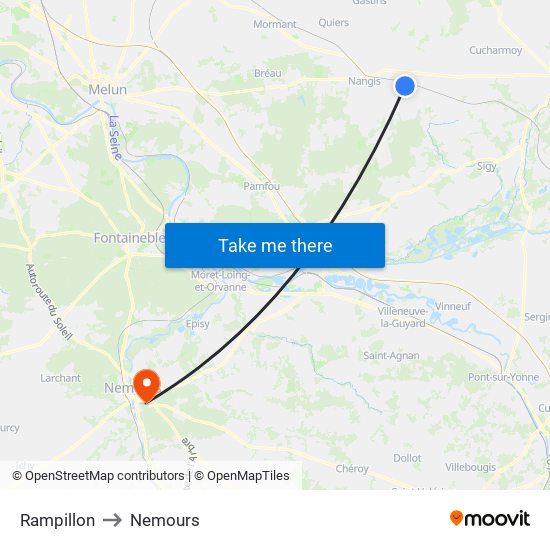 Rampillon to Nemours map