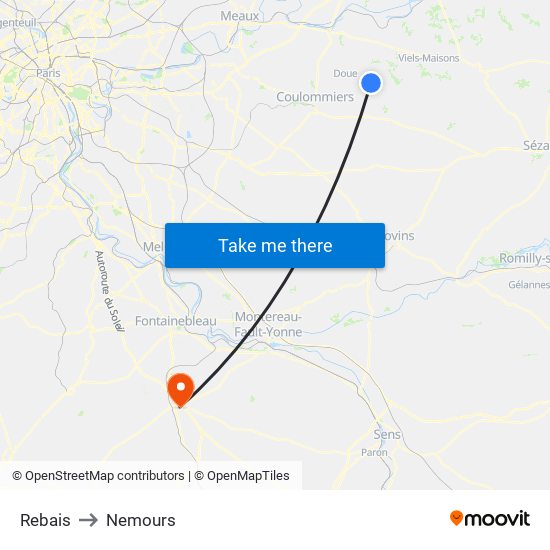 Rebais to Nemours map