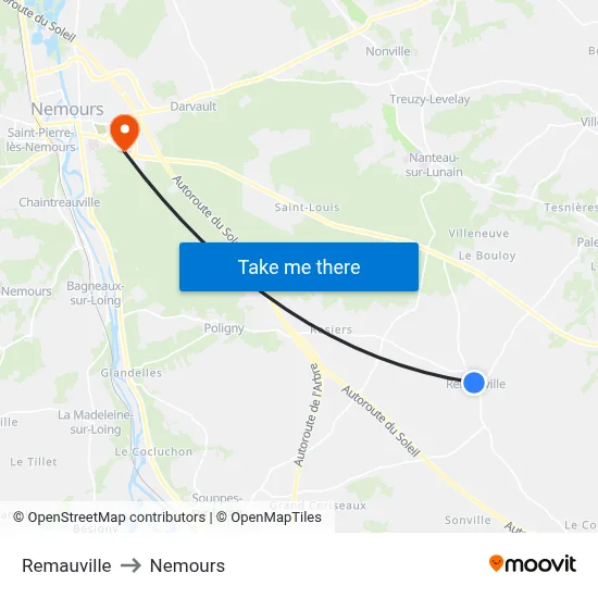 Remauville to Nemours map