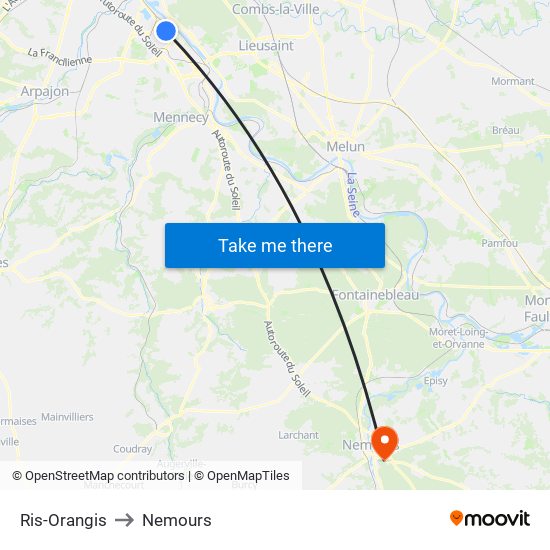 Ris-Orangis to Nemours map