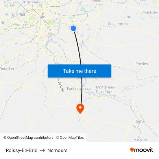 Roissy-En-Brie to Nemours map