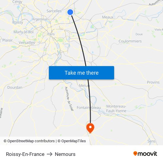 Roissy-En-France to Nemours map