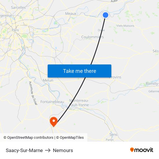 Saacy-Sur-Marne to Nemours map