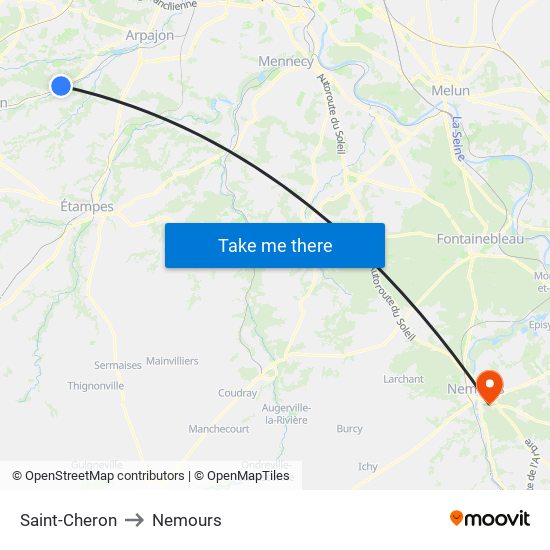 Saint-Cheron to Nemours map