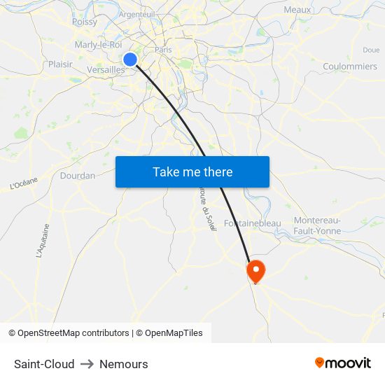 Saint-Cloud to Nemours map