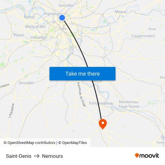 Saint-Denis to Nemours map