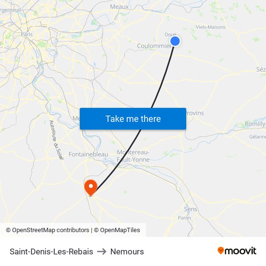 Saint-Denis-Les-Rebais to Nemours map