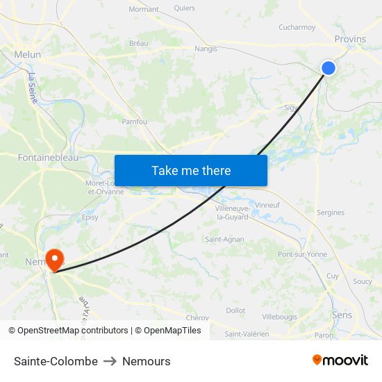 Sainte-Colombe to Nemours map