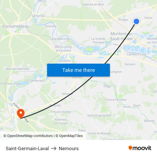 Saint-Germain-Laval to Nemours map