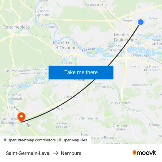 Saint-Germain-Laval to Nemours map