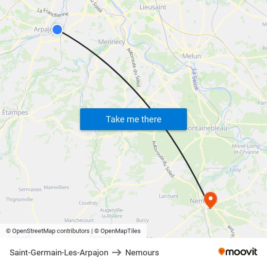 Saint-Germain-Les-Arpajon to Nemours map