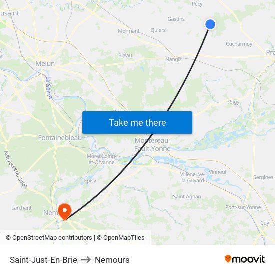 Saint-Just-En-Brie to Nemours map