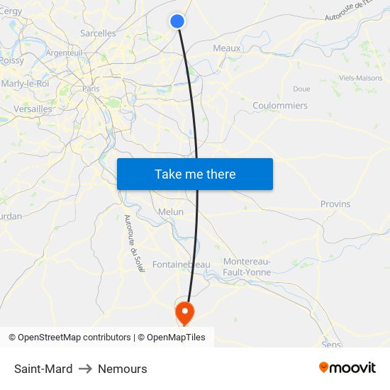 Saint-Mard to Nemours map