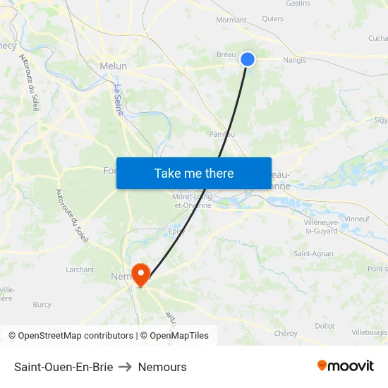 Saint-Ouen-En-Brie to Nemours map
