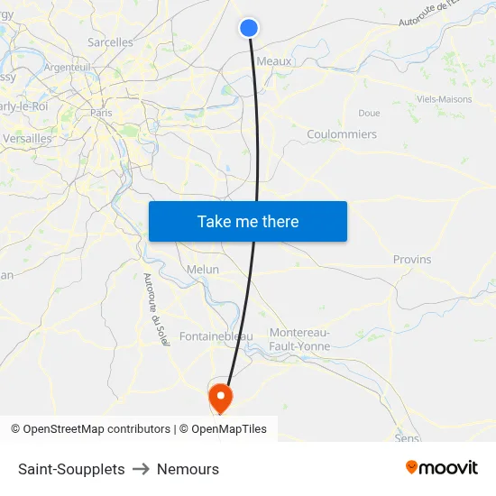 Saint-Soupplets to Nemours map
