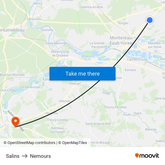 Salins to Nemours map
