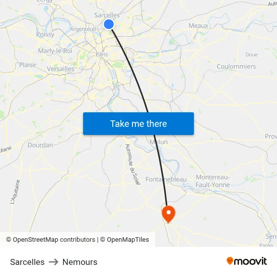 Sarcelles to Nemours map