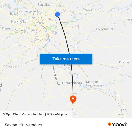 Sevran to Nemours map