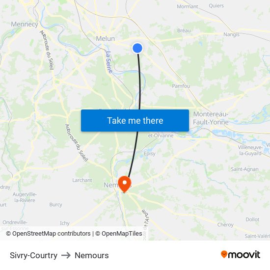 Sivry-Courtry to Nemours map