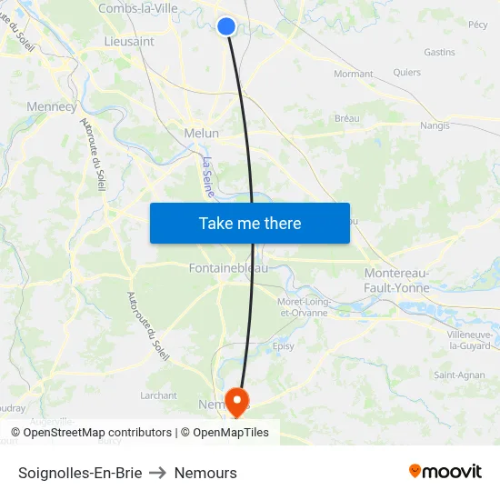 Soignolles-En-Brie to Nemours map
