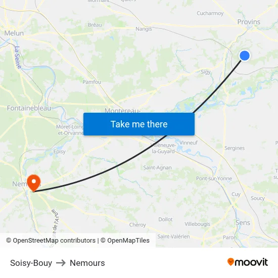 Soisy-Bouy to Nemours map