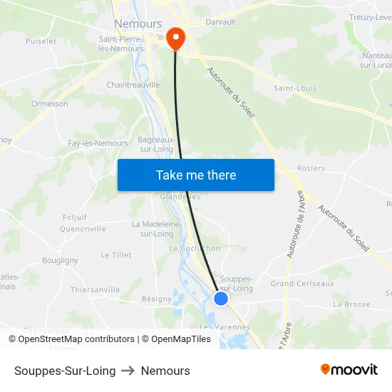 Souppes-Sur-Loing to Nemours map
