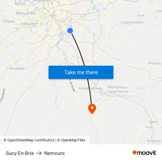 Sucy-En-Brie to Nemours map